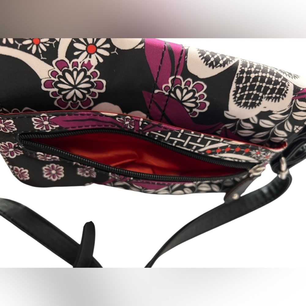 Tyler Rodan Floral Black and White Crossbody Bag with Purple & Orange Accents - Picture 11 of 16